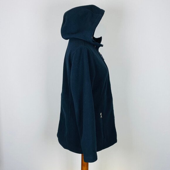 Tommy Hilfiger Fleece Jacket Sz M Hooded Zip Front Nautical Preppy Beach Neutral - Picture 3 of 8